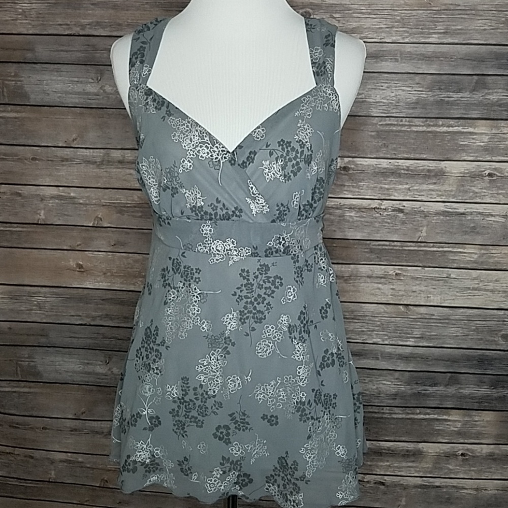 Dressy Gray and Silver Floral Tank Top